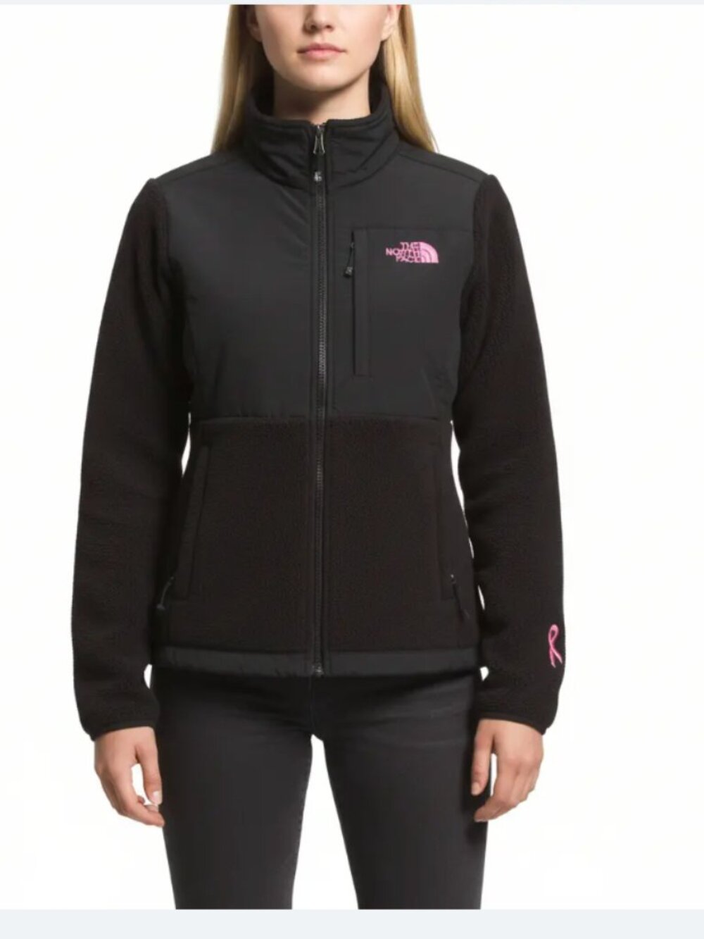 The North Face Women's Denali 2 Jacket in black with pink logos XS